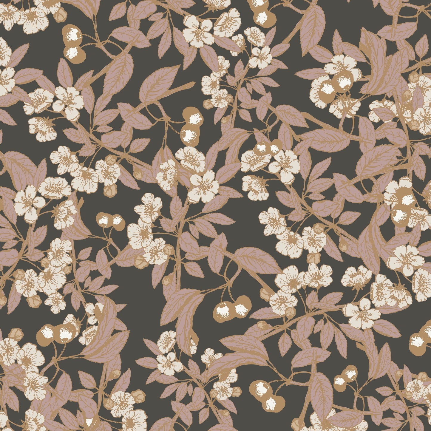 Cherie Charcoal Cherry Blossom Wallpaper with cream and blush floral pattern
