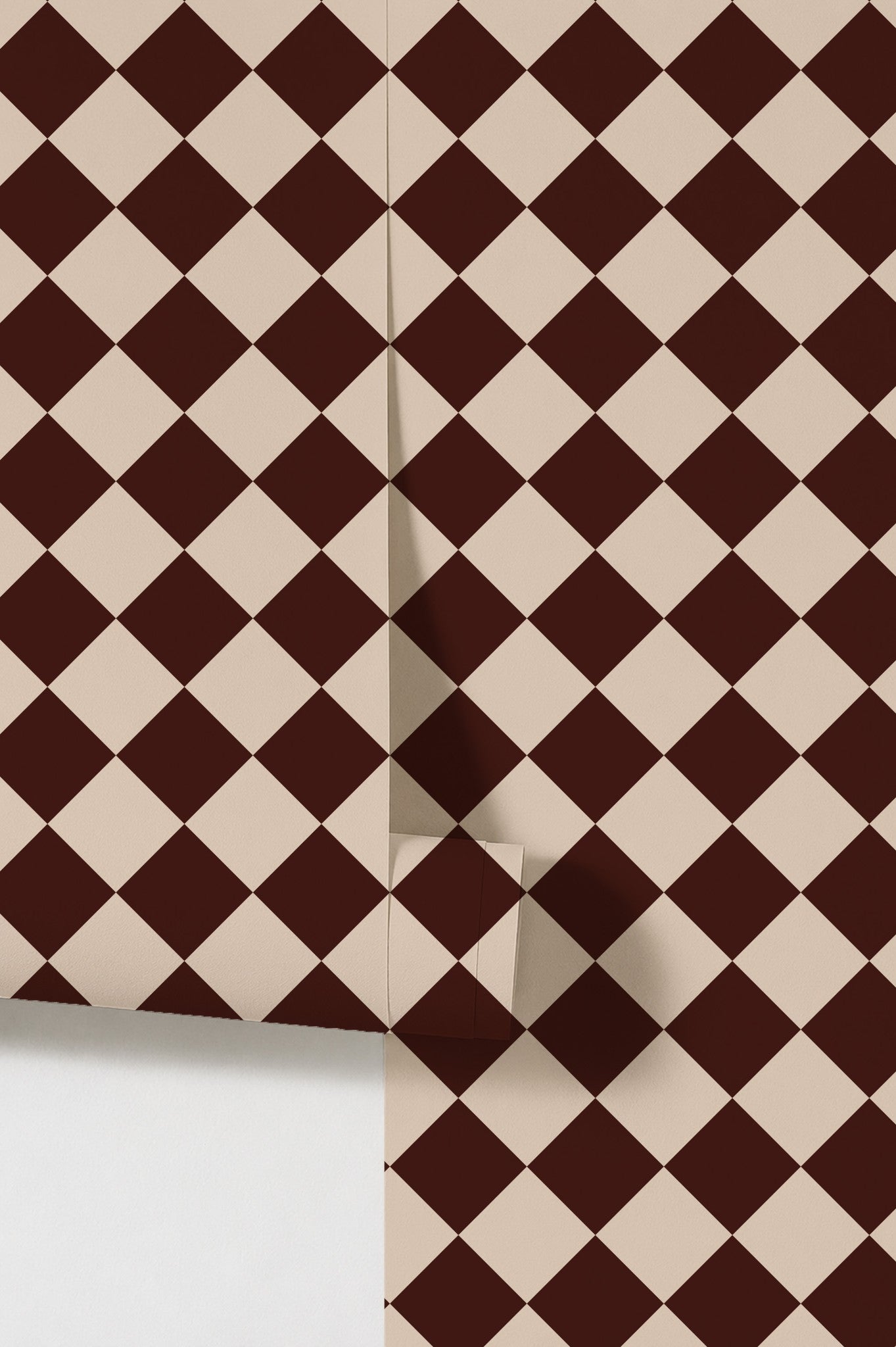 Diamond Red wallpaper with chocolate brown and cream geometric pattern