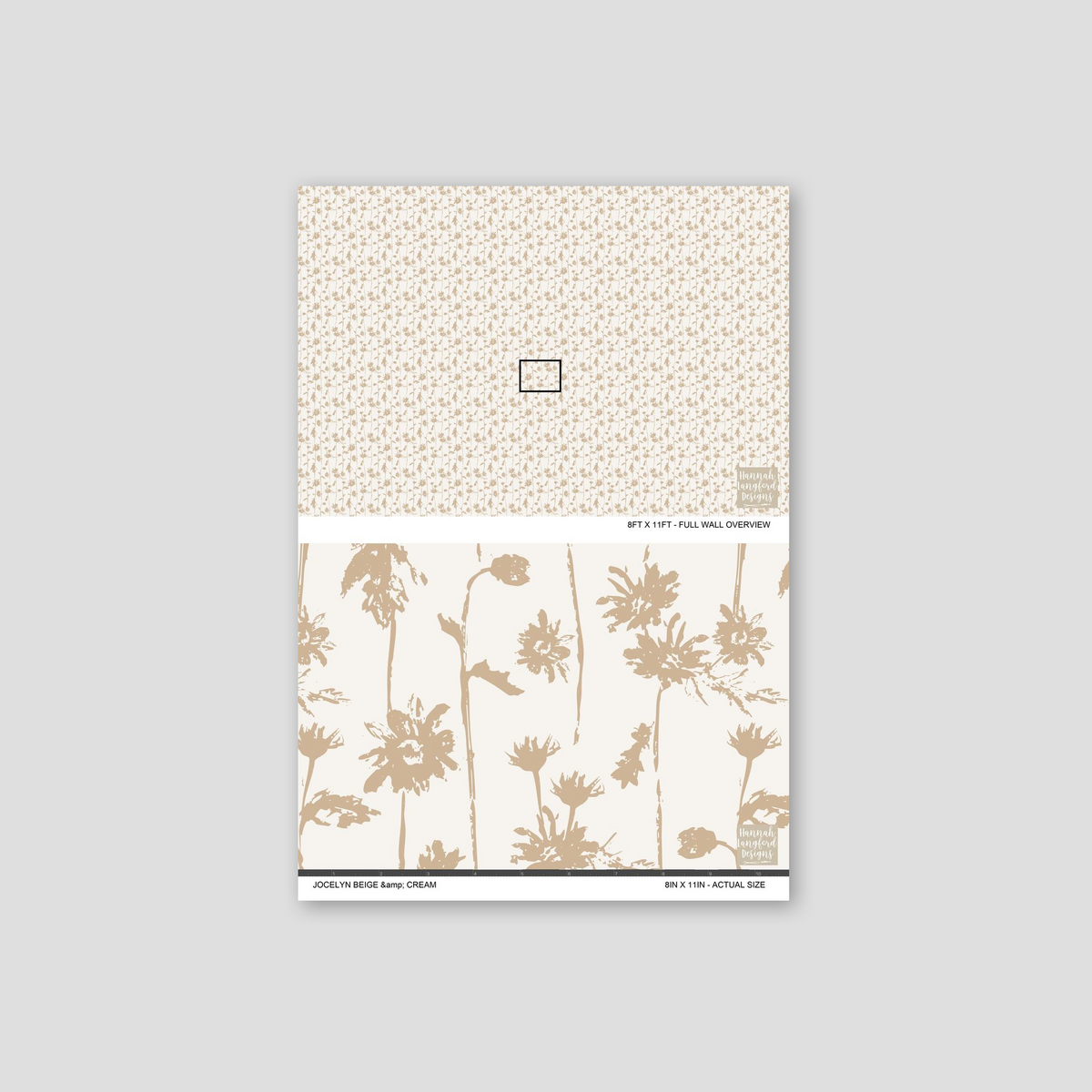 Jocelyn Beige & Cream floral wallpaper with taupe flowers on cream background.