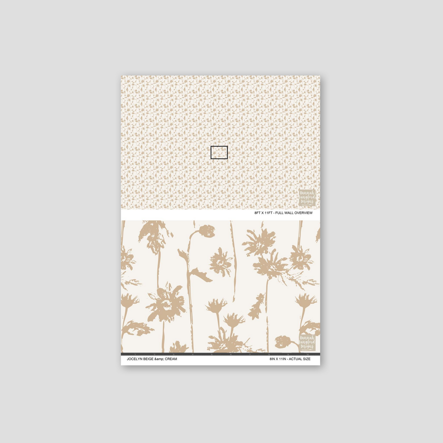 Jocelyn Beige & Cream floral wallpaper with taupe motifs on cream background.