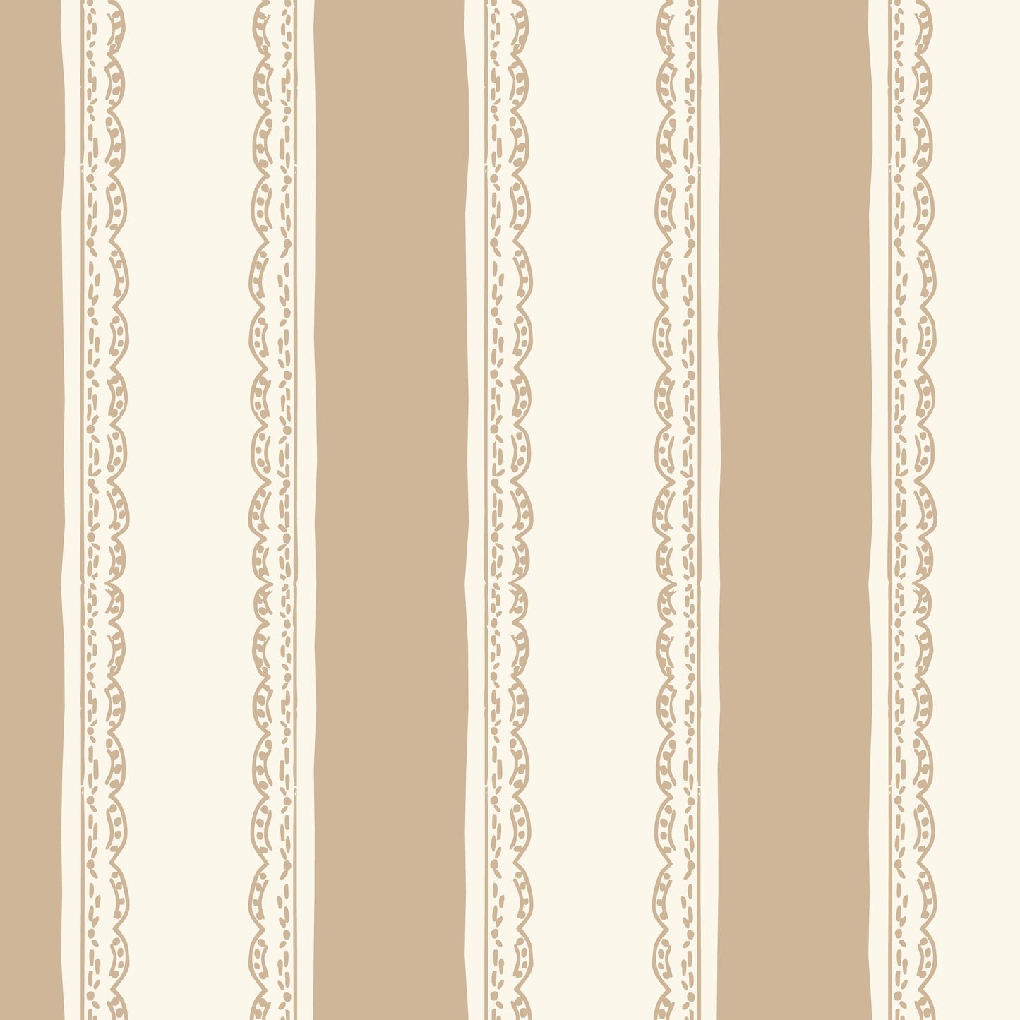 Lacey Stripes Tan wallpaper with beige and cream lace-bordered stripes