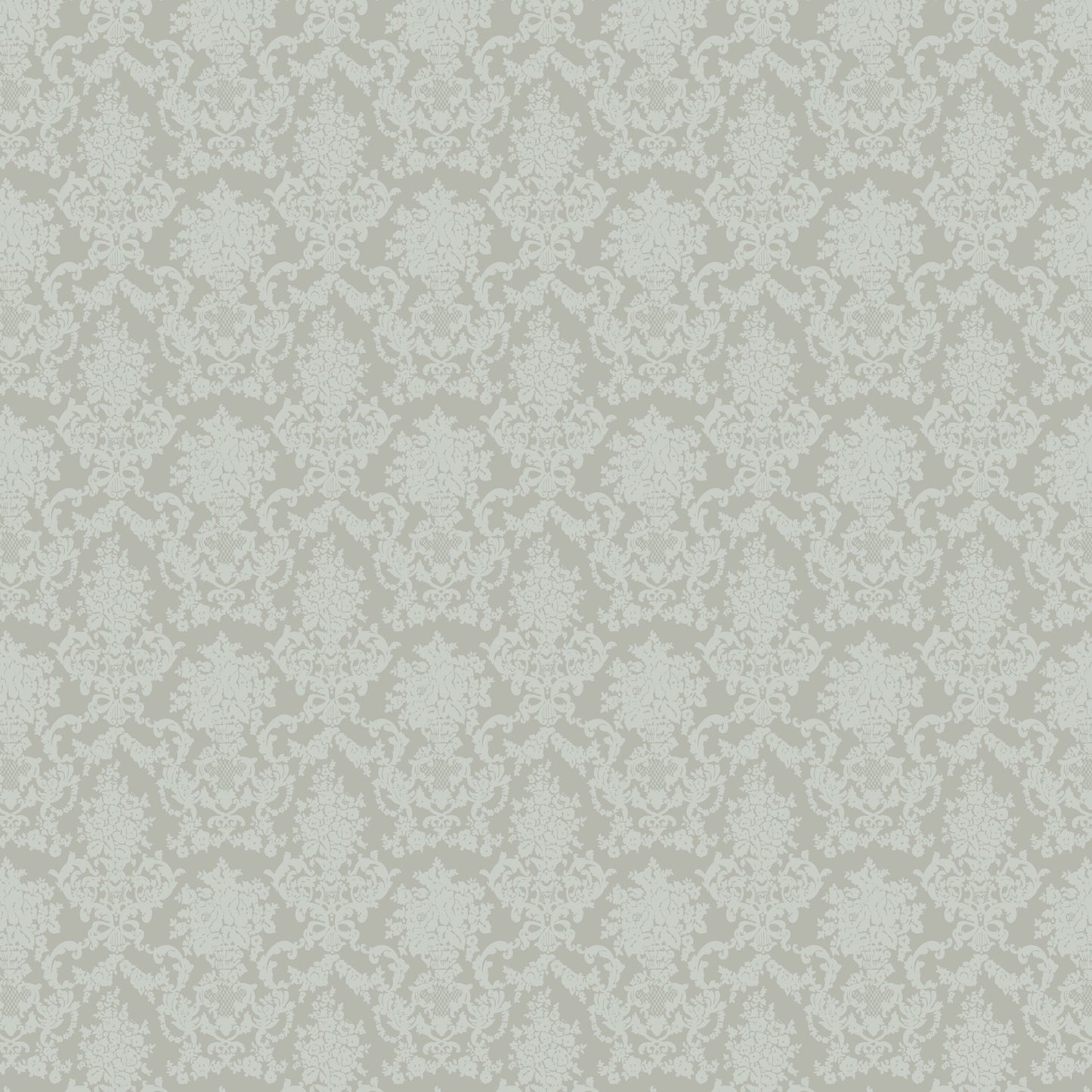 Chateau Sage Neutral Damask wallpaper with intricate floral pattern in soft hues.