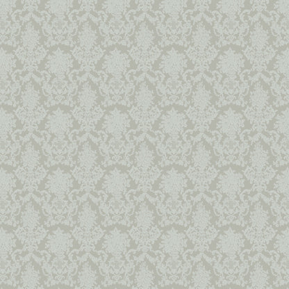 Chateau Sage Neutral Damask wallpaper with intricate floral pattern in soft hues.