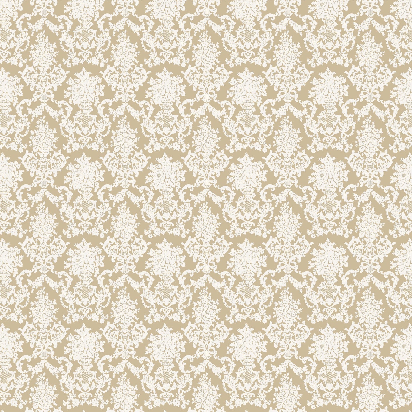 Chateau white and cream damask wallpaper with intricate floral motifs