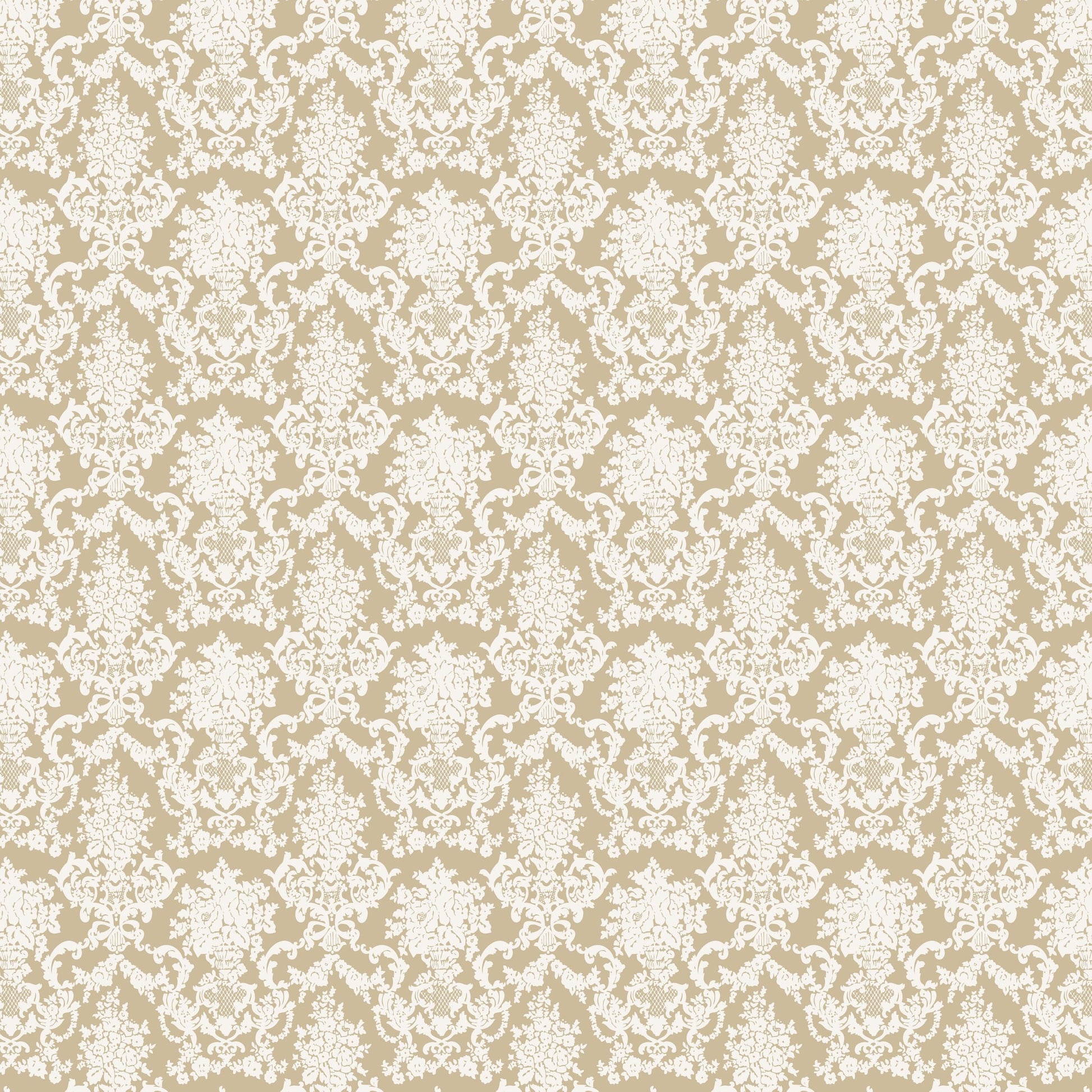 Chateau white and cream damask wallpaper with intricate floral motifs