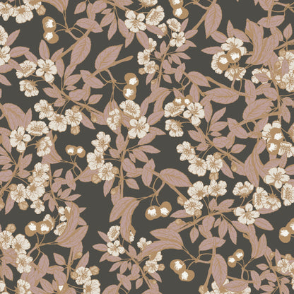 Cherie Charcoal Cherry Blossom Wallpaper with cream and blush floral pattern