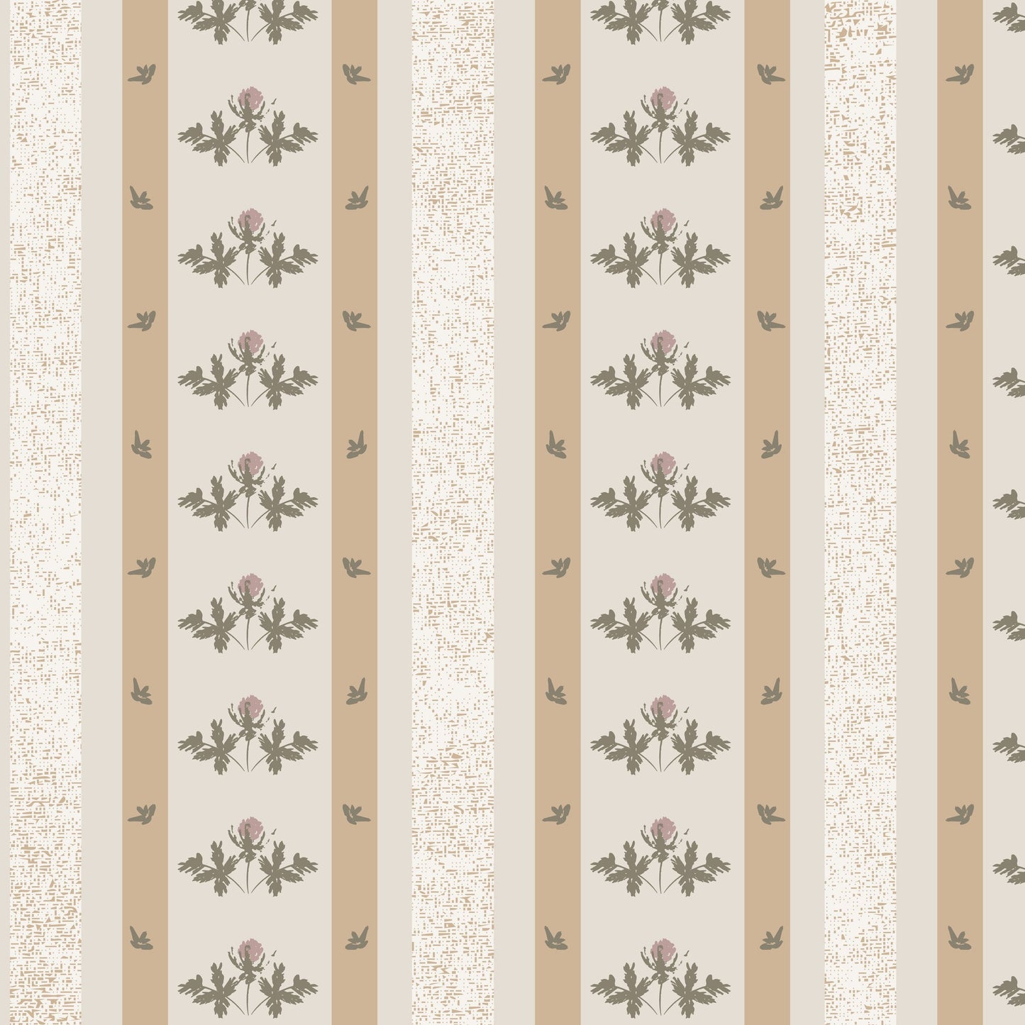Cream and mustard floral stripe wallpaper with sweet pea blossoms.