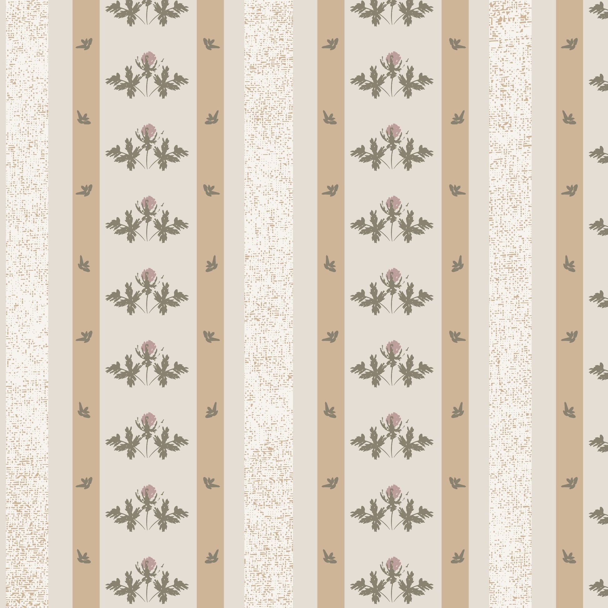 Cream and mustard floral stripe wallpaper with sweet pea blossoms.