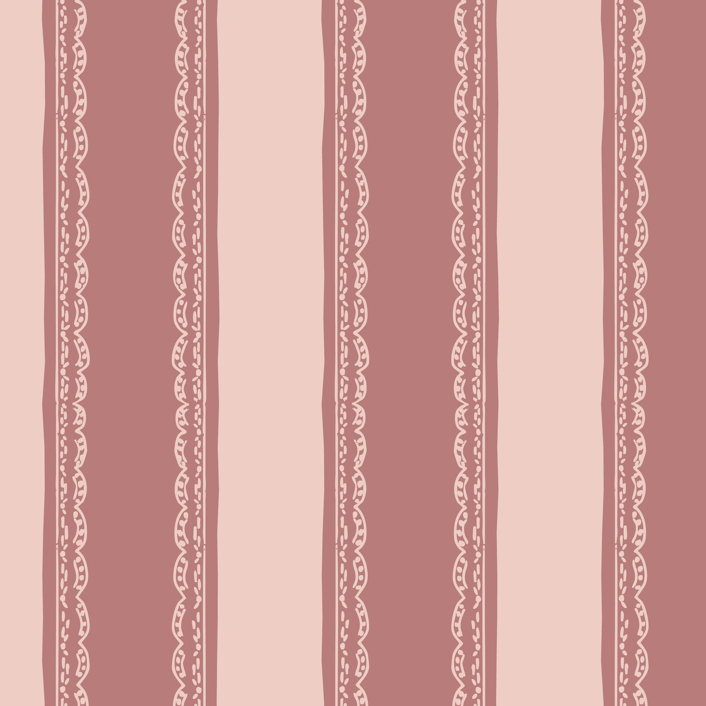 Dark pink striped wallpaper with lace detail.