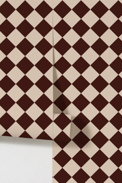 Diamond Red wallpaper with chocolate brown and cream geometric pattern