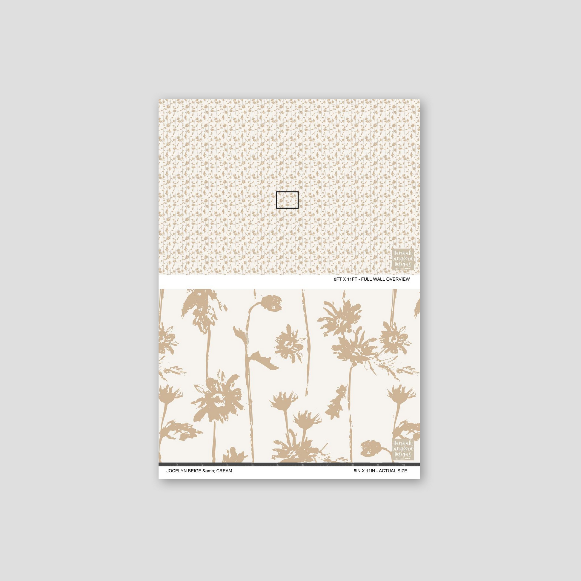Jocelyn Beige & Cream floral wallpaper with taupe motifs on cream background.