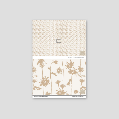Jocelyn Beige & Cream floral wallpaper with taupe motifs on cream background.