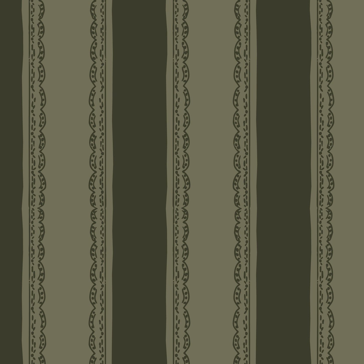Lacey Stripes Green wallpaper with forest green and olive stripes and lace edging.