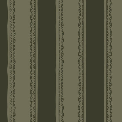 Lacey Stripes Green wallpaper with forest green and olive stripes and lace edging.