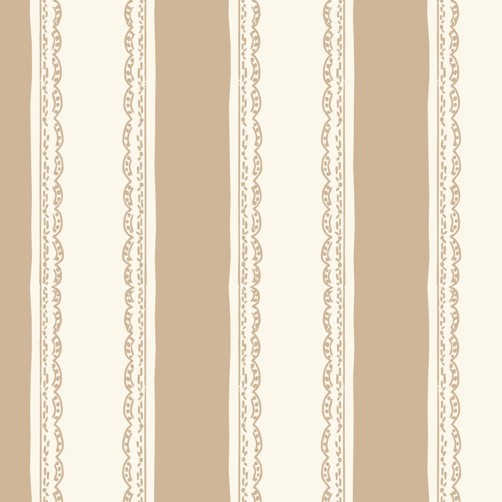 Lacey Stripes Tan wallpaper with beige and cream lace-bordered stripes