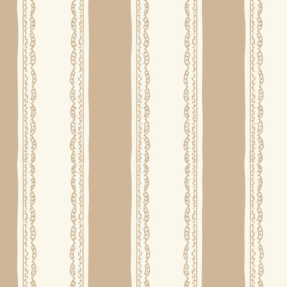 Lacey Stripes Tan wallpaper with beige and cream lace-bordered stripes