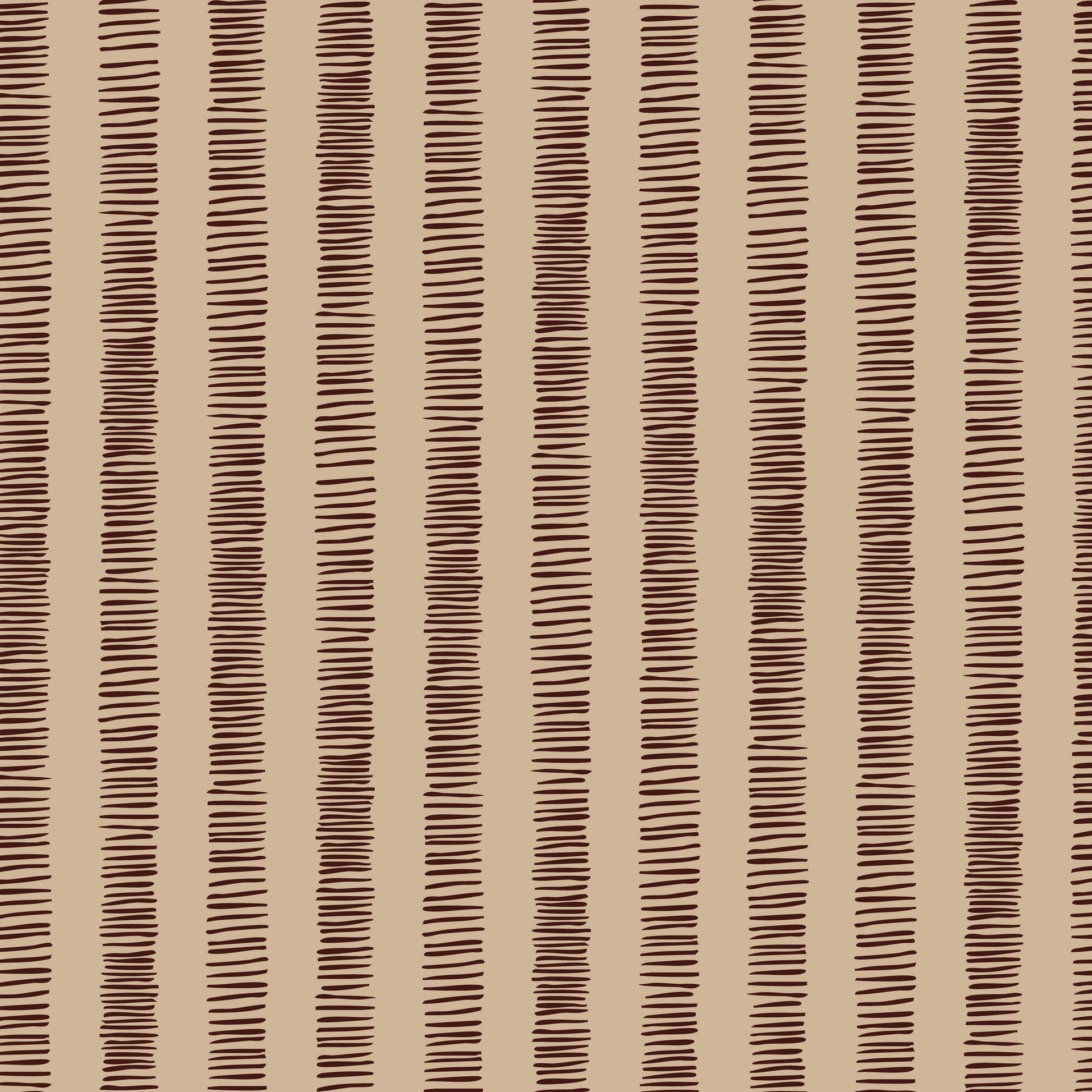 Organic Stripes Red wallpaper with chocolate lines on beige background