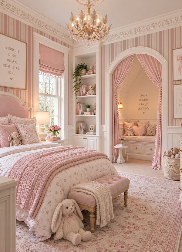 Emma Pink Floral Stripe Wallpaper – Hannah Langford Designs