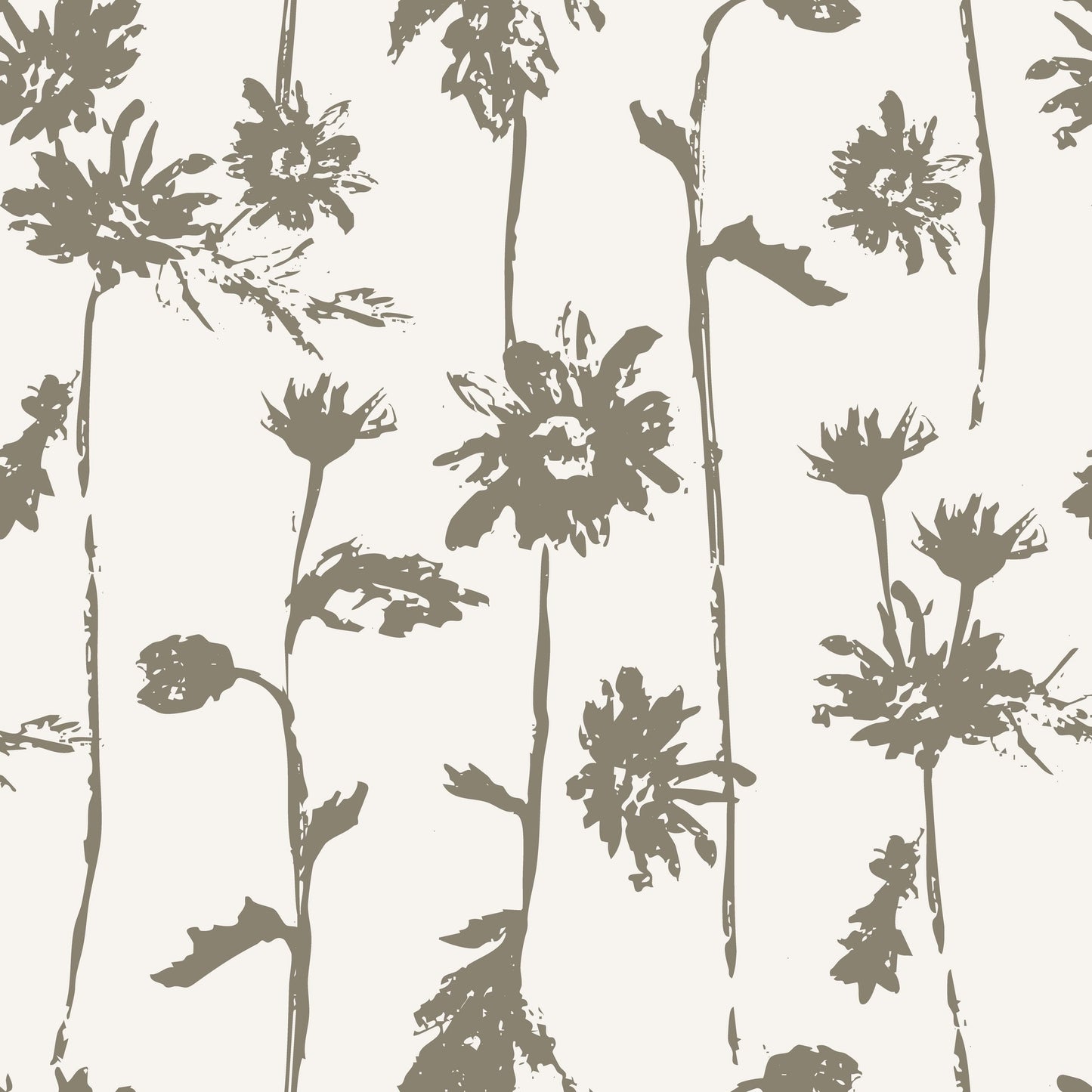 Sage green floral silhouette wallpaper on creamy background