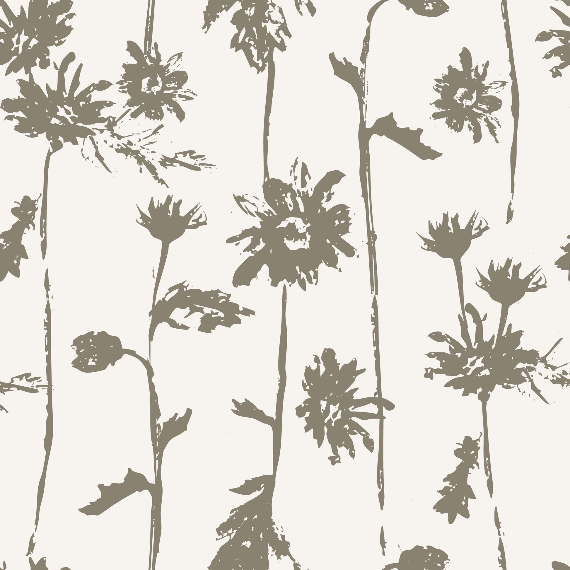 Sage green floral silhouette wallpaper on creamy background
